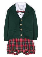 Set con shorts a quadri per neonato Colorichiari verde con dettaglio tasca finta - Rubino Kids