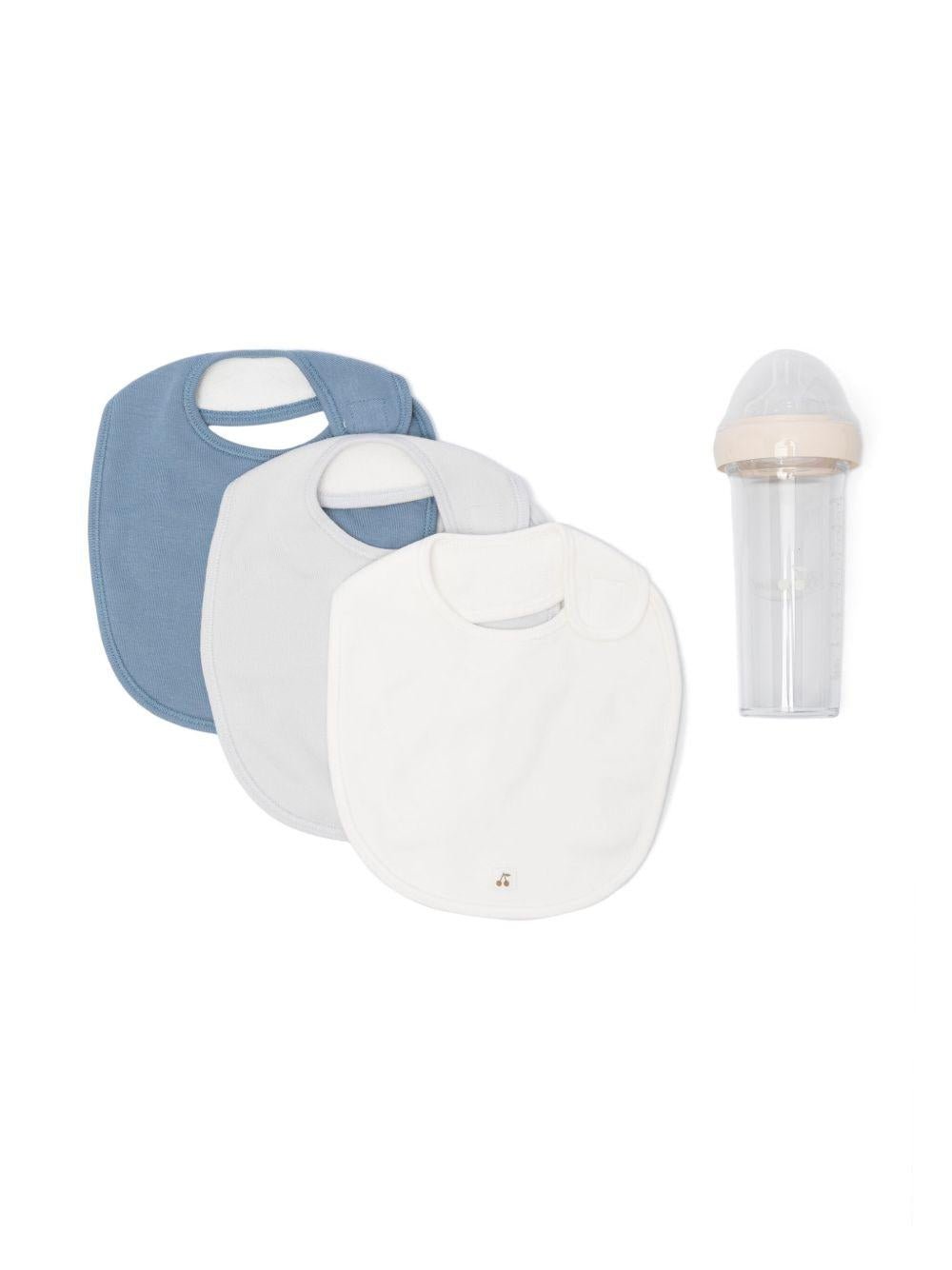 Set coperta bavaglini e biberon Bonpoint azzurro con applicazione con logo - Rubino Kids