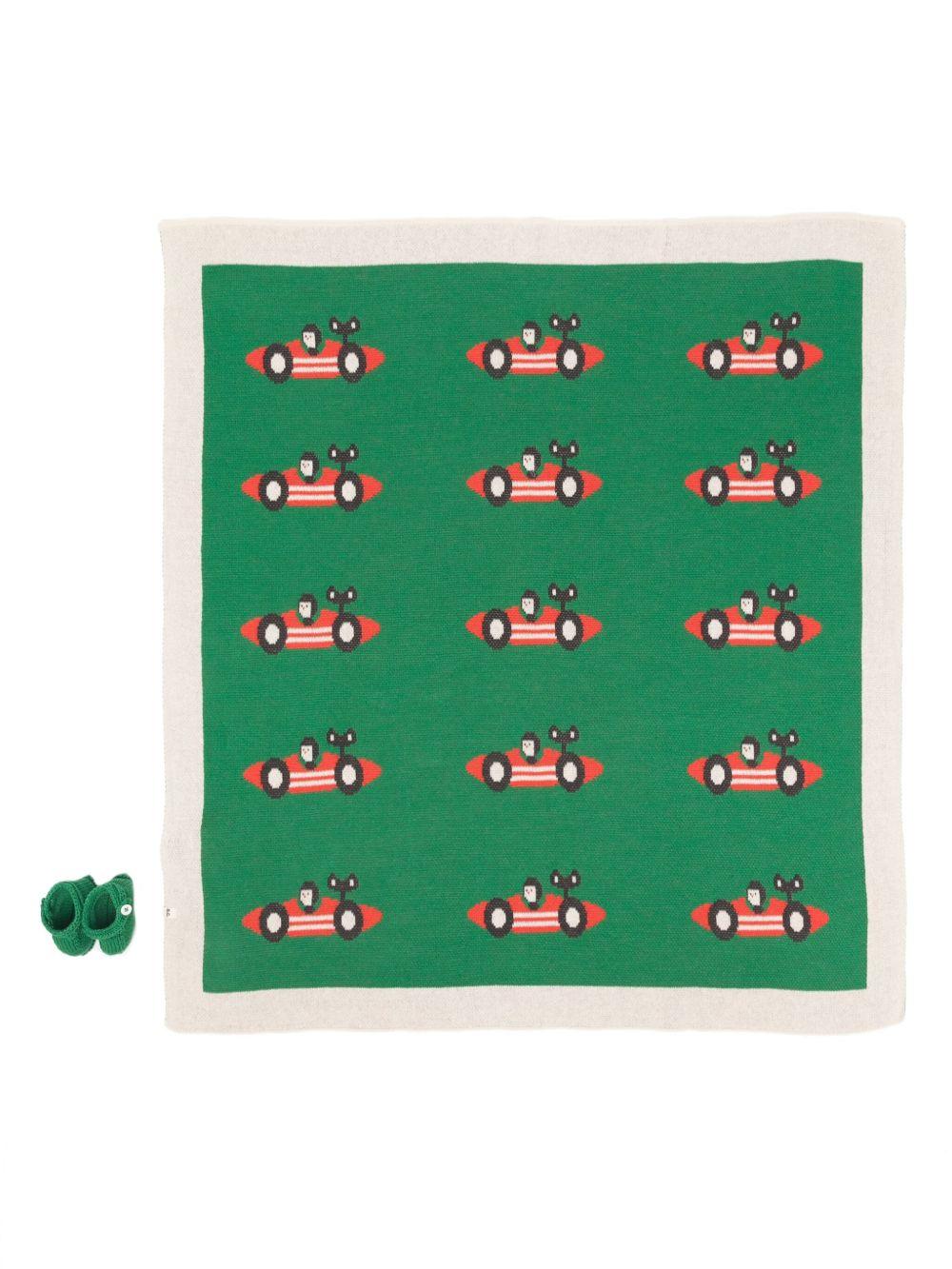 Set coperta e stivaletti per neonato Bobo Choses verde con motivo di auto da corsa - Rubino Kids