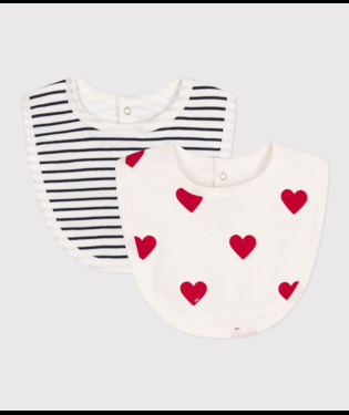 Set di due bavaglini per neonati Petit Bateau multicolore con motivo a cuori - Rubino Kids
