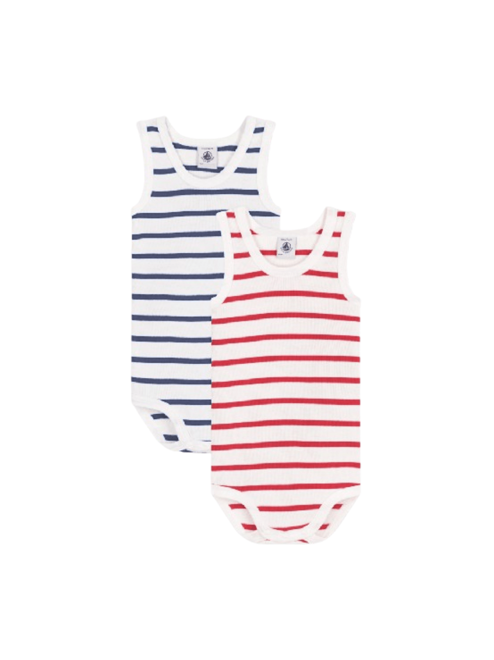 Set di due body per neonati Petit Bateau bianco con fantasia a righe - Rubino Kids