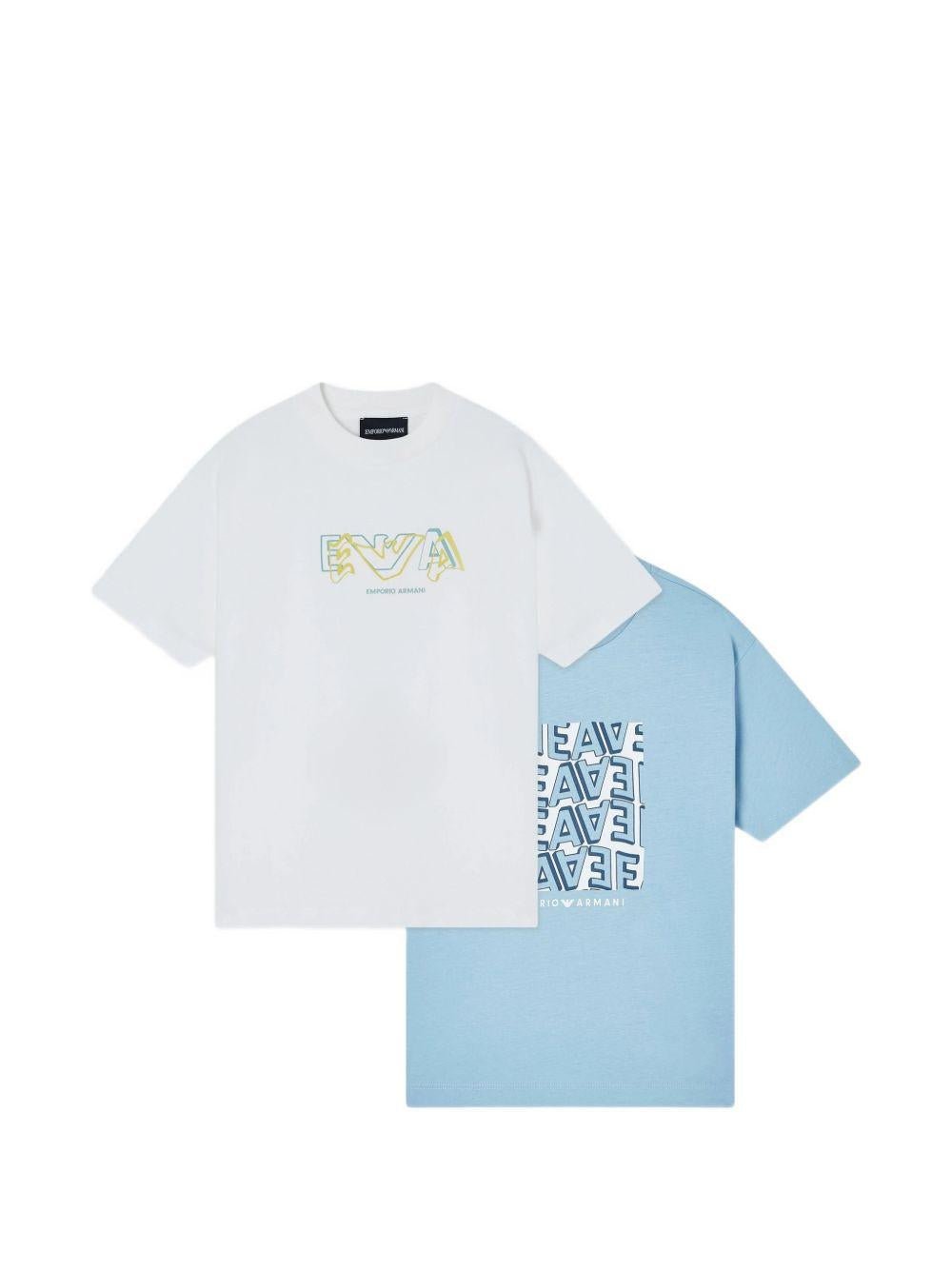 Set di due t-shirt per bambino Emporio Armani Kids multicolore con stampa logo sul davanti - Rubino Kids