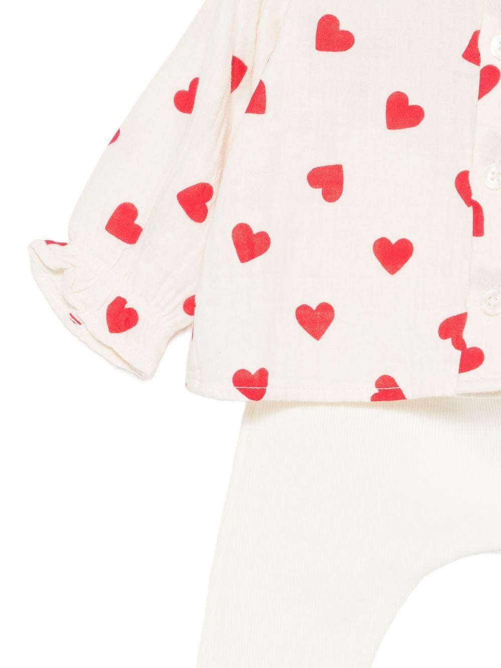 Set di t-shirt e pantaloni per neonata Petit Bateau bianco con stampa a cuori - Rubino Kids