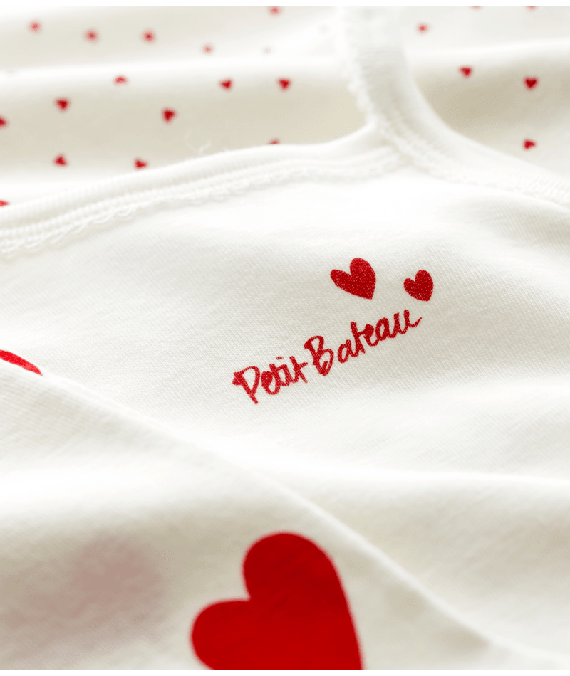 Set di tre body per neonati Petit Bateau bianco con fantasia a cuori - Rubino Kids