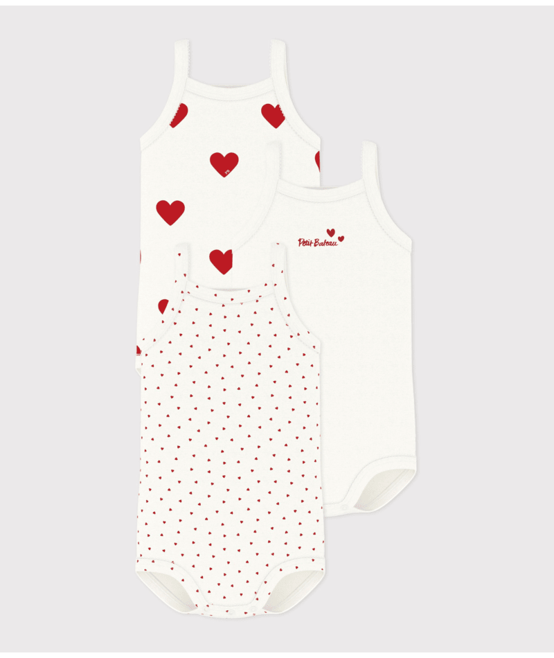 Set di tre body per neonati Petit Bateau bianco con fantasia a cuori - Rubino Kids