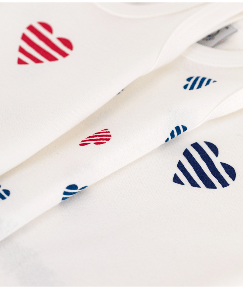 Set di tre body per neonati Petit Bateau bianco con fantasia a cuori - Rubino Kids