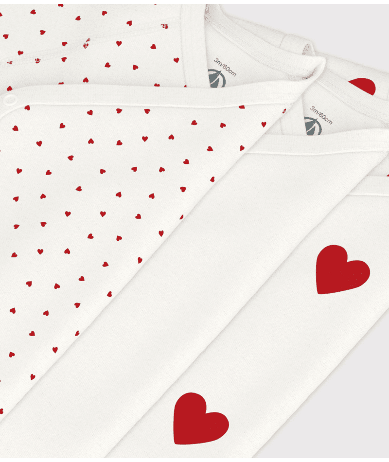 Set di tre body per neonati Petit Bateau bianco con maniche corte - Rubino Kids