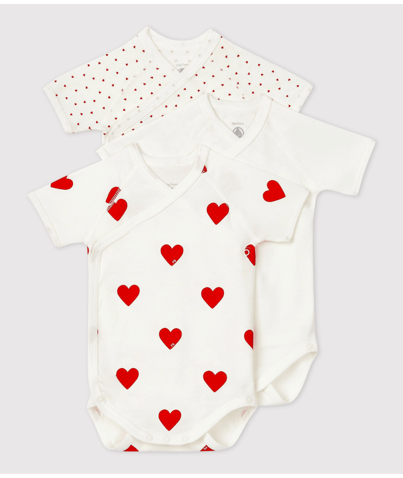 Set di tre body per neonati Petit Bateau bianco con maniche corte - Rubino Kids