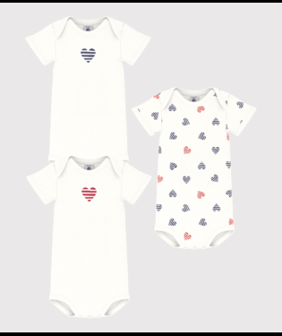 Set di tre body per neonati Petit Bateau bianco con maniche corte - Rubino Kids