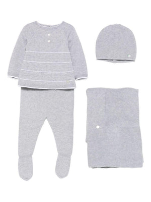 Set di tre tutina cappello e coperta per neonato Paz Rodrìguez grigio con dettagli a righe