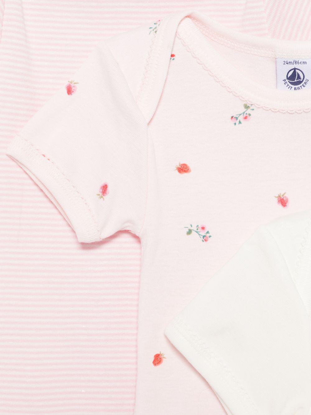Set di tre tutine per neonata Petit Bateau rosa con fantasie diverse - Rubino Kids