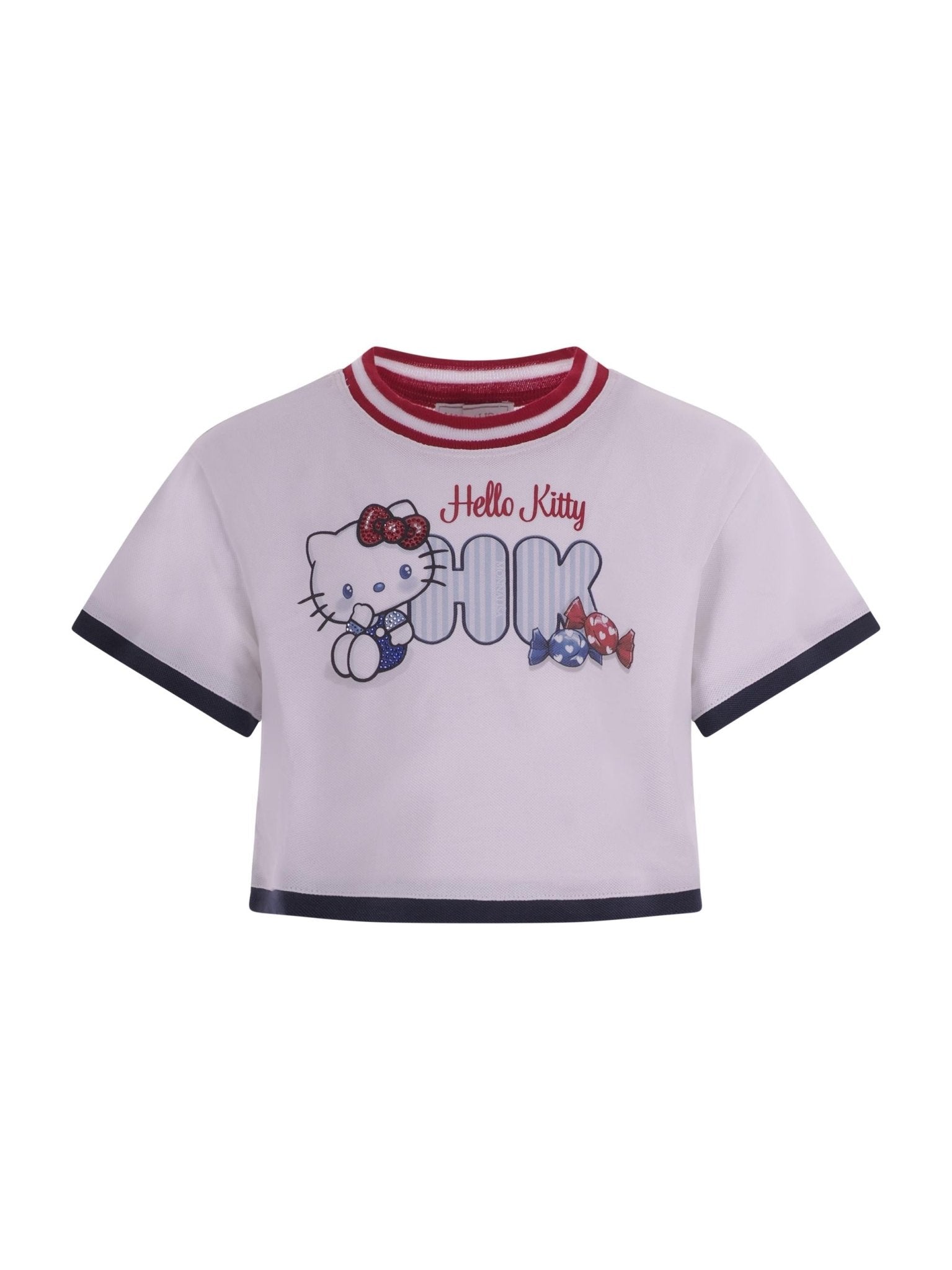 Set due pezzi t-shirt gonna plissettata per bambina Monnalisa blu con stampa grafica sul davanti - Rubino Kids