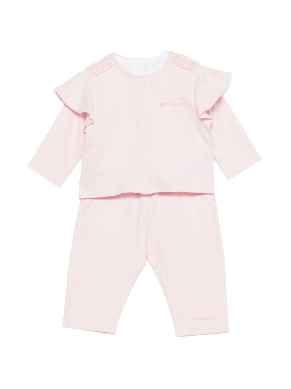 Set due t-shirt e pantaloni per neonata Givenchy Kids rosa con ruches - Rubino Kids