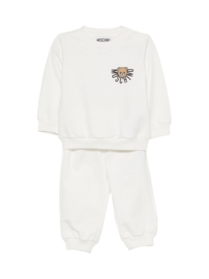 Moschino Kids white sweatshirt and trousers set for newborns with Teddy Bear motif