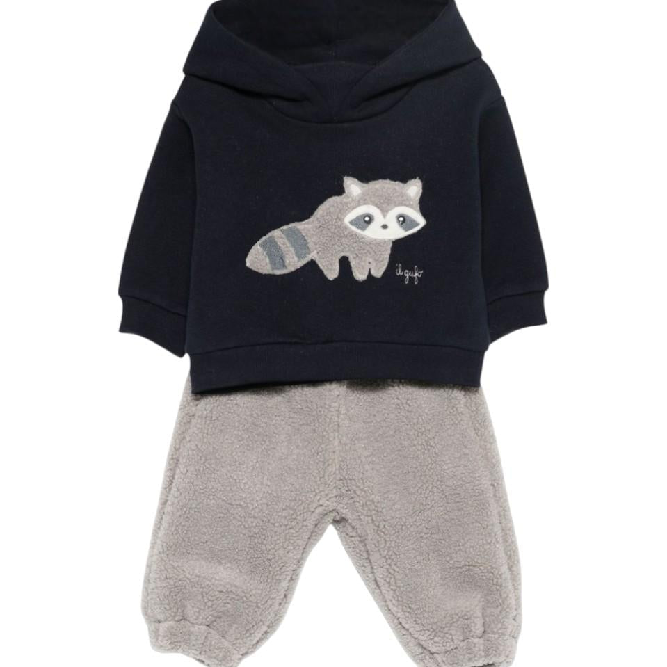 Set felpa e pantaloni per neonato Il Gufo multicolore con ricamo procione - Rubino Kids
