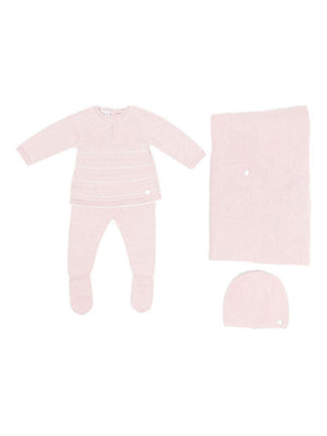 Set maglia pantaloni sciarpa e cappello per neonata Paz Rodríguez rosa con chiusura con bottoni
