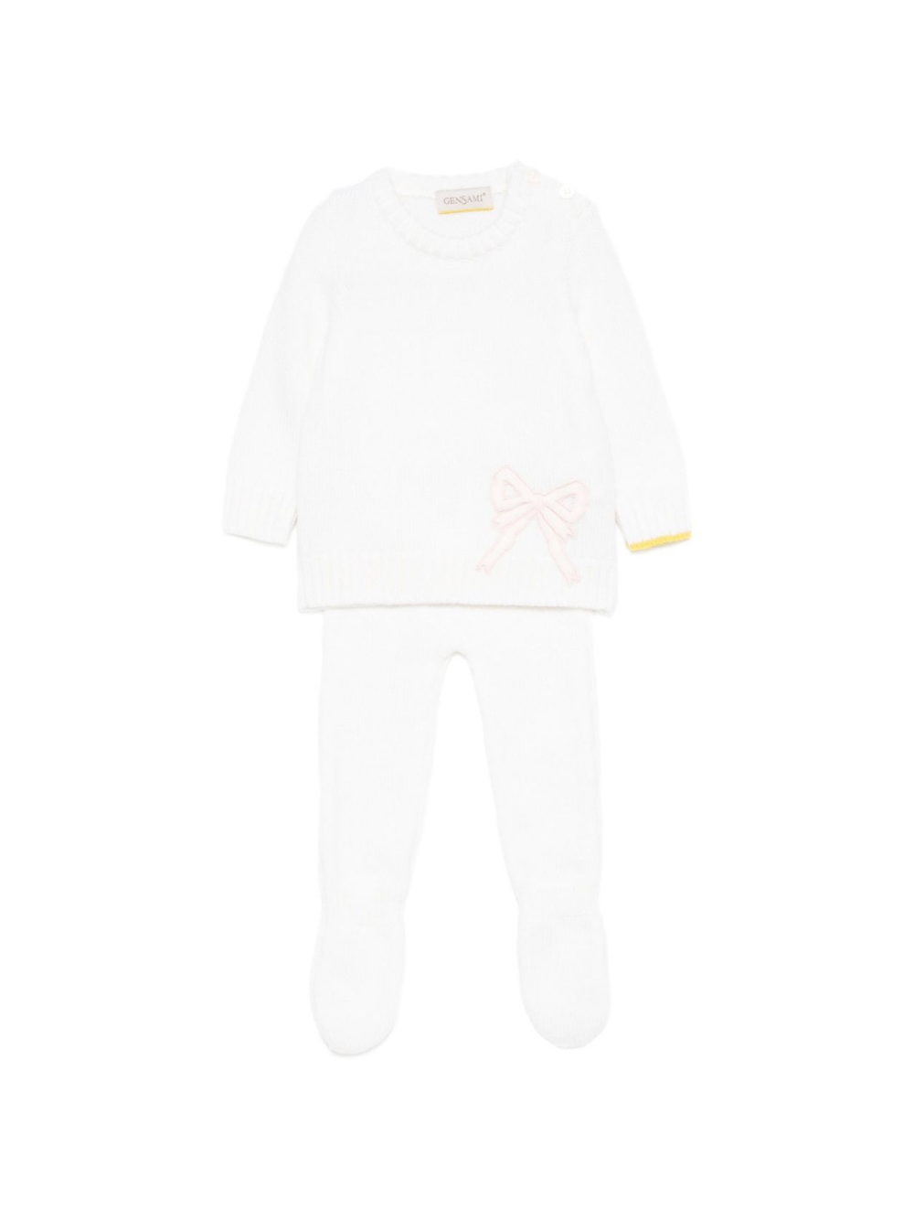 Set maglione e pantaloni per neonata Gensami Kids bianco con dettaglio fiocco - Rubino Kids