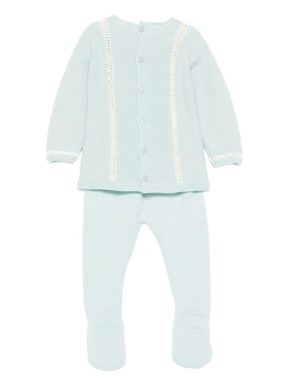 Set maglione e pantaloni per neonato Paz Rodríguez azzurro con bordo in pizzo - Rubino Kids