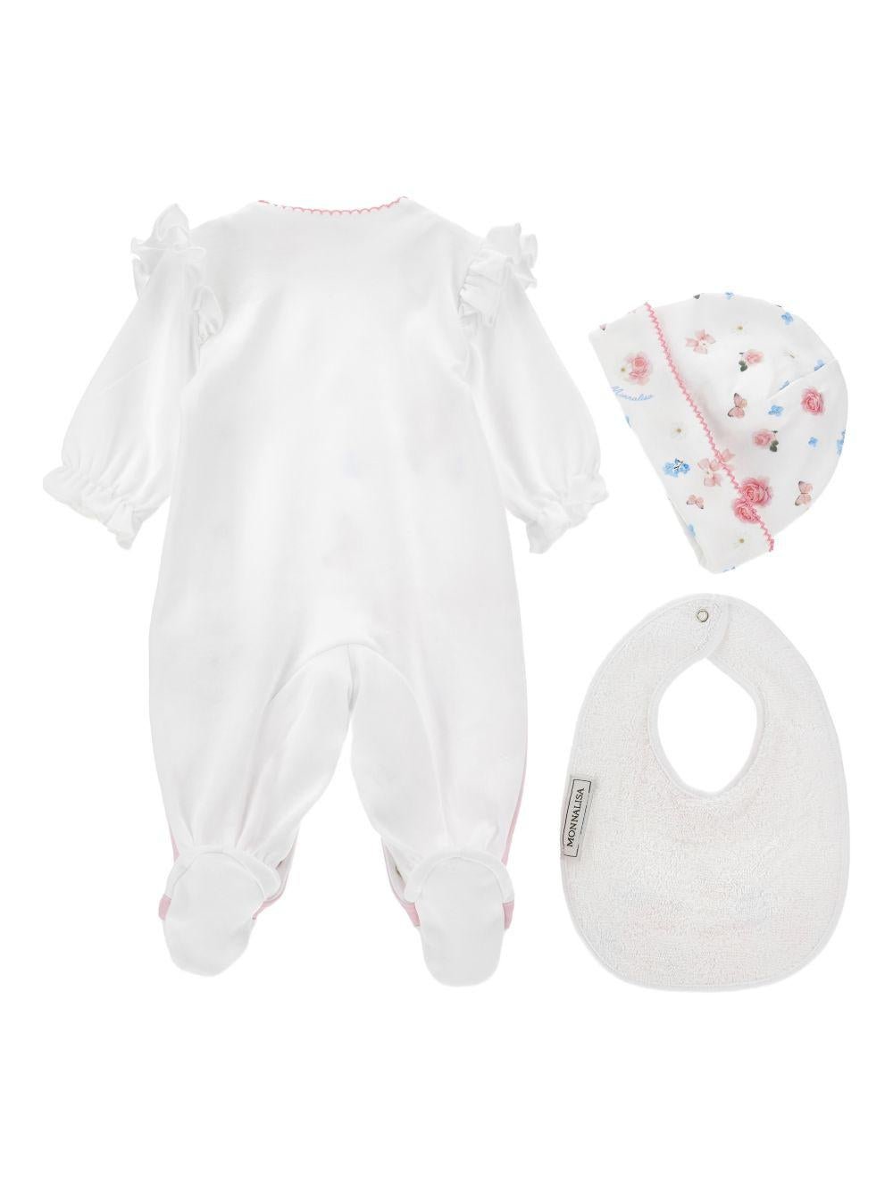 Set neonata Monnalisa bianco con stampa a fiori - Rubino Kids