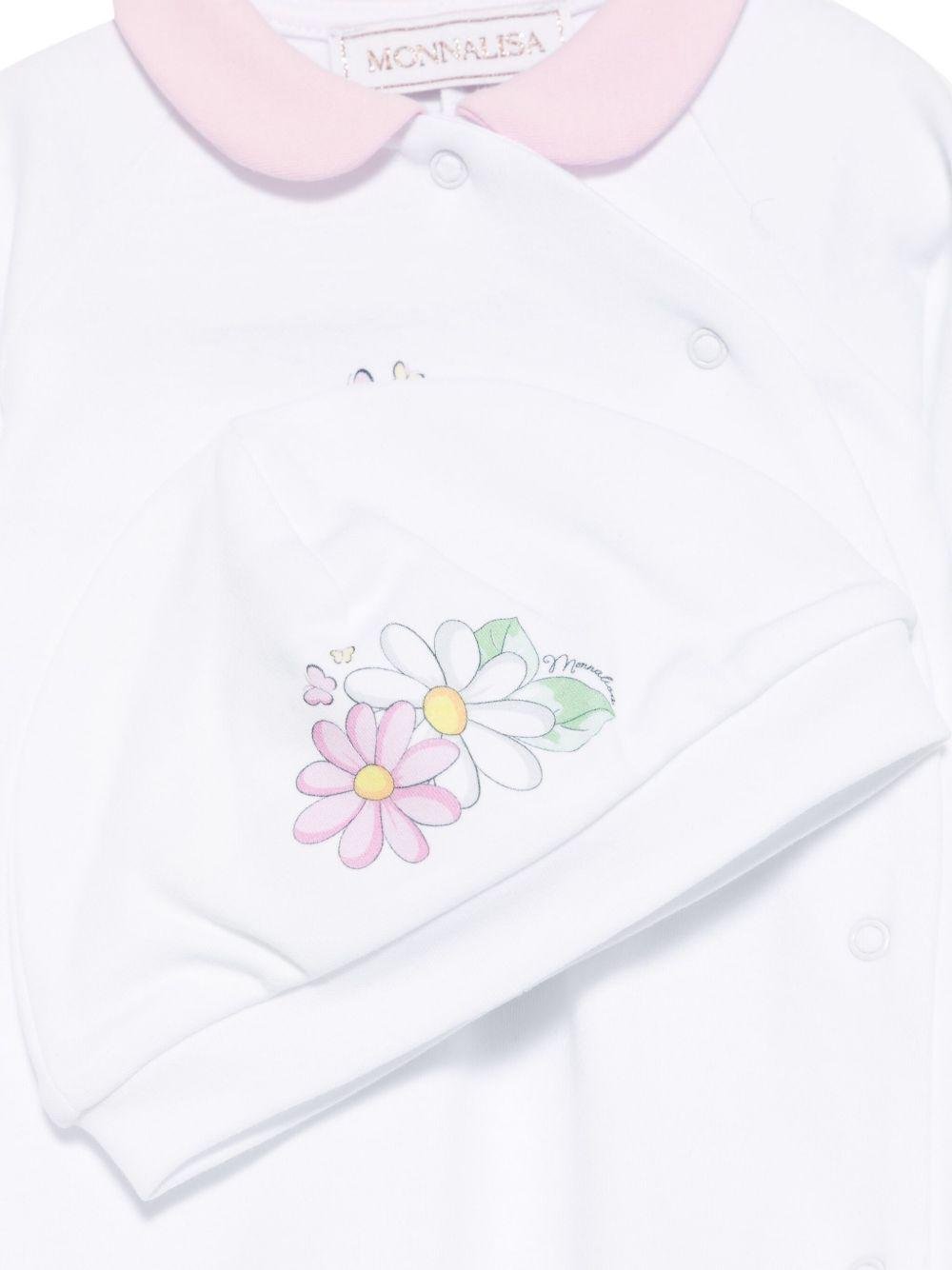 Set neonata Monnalisa bianco con stampa a fiori sul davanti - Rubino Kids