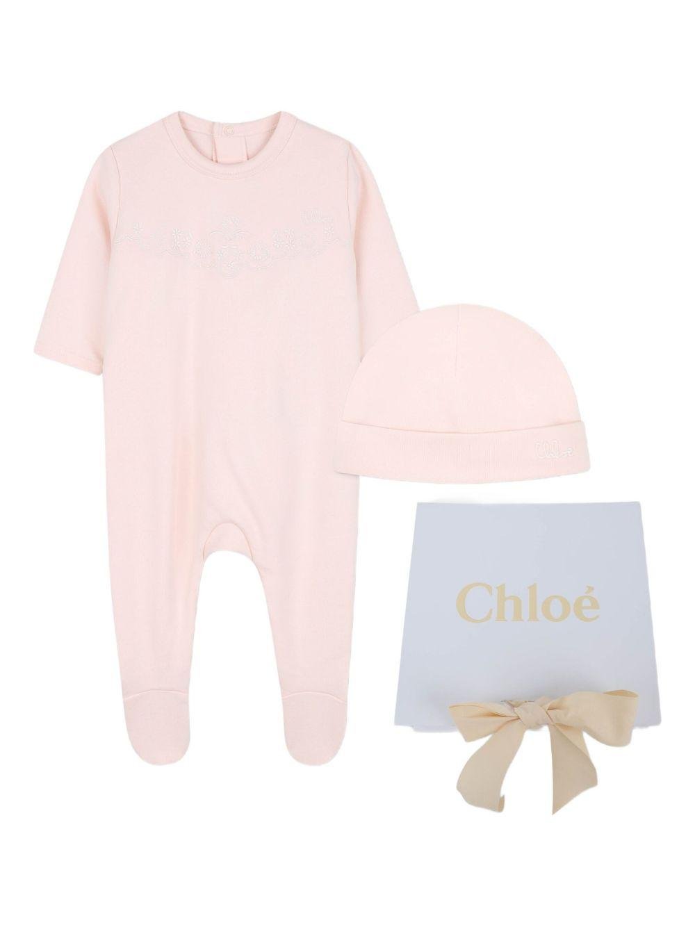 Set per neonata Chloé Kids rosa con logo ricamato - Rubino Kids