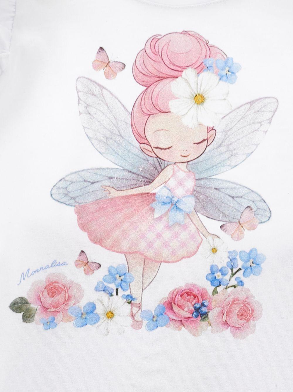 Set per neonata t-shirt e pantaloni Monnalisa bianco con stampa grafica - Rubino Kids