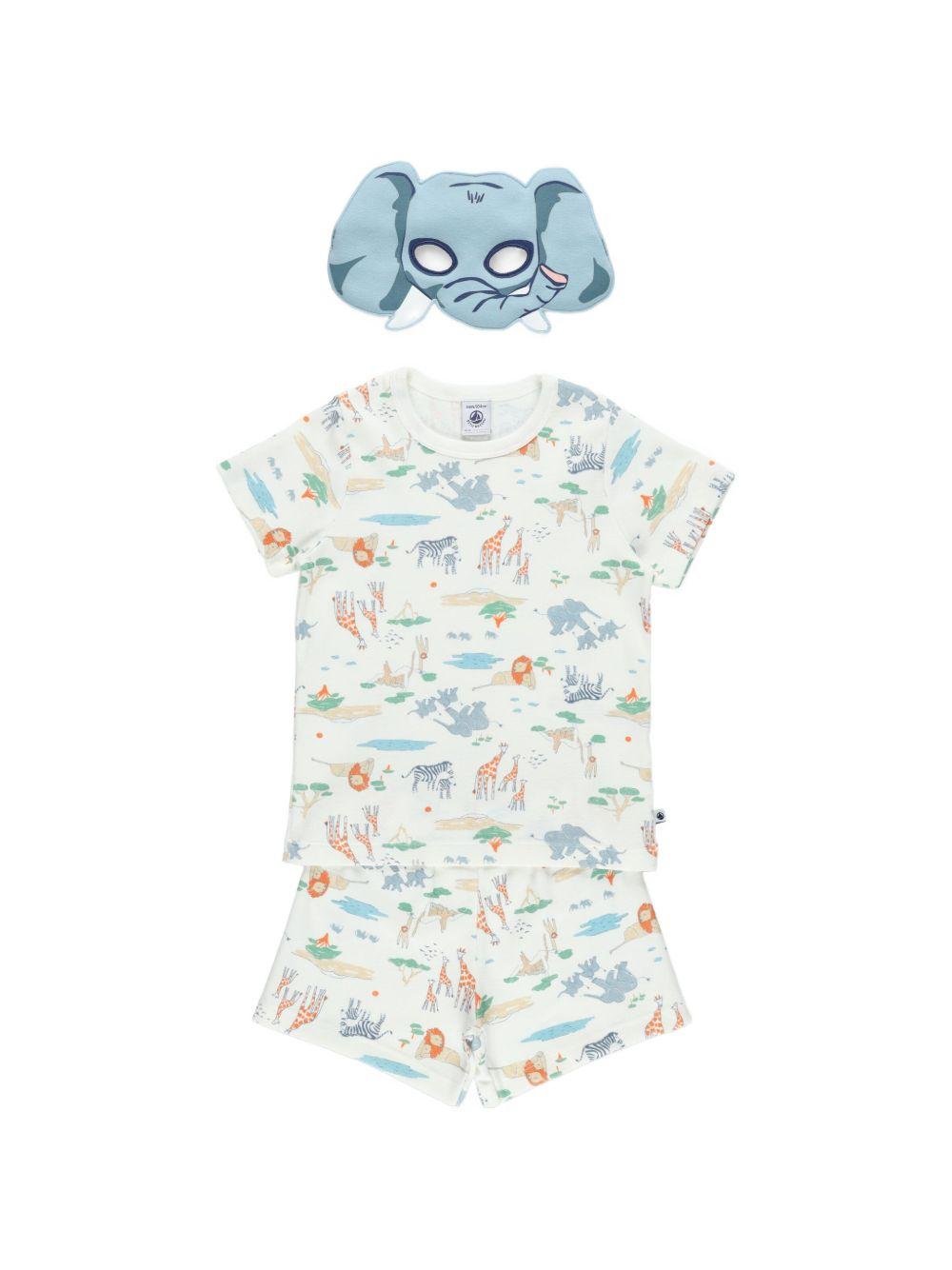 Set pigiama e maschera per bambino Petit Bateau bianco con stampa animali all - over - Rubino Kids