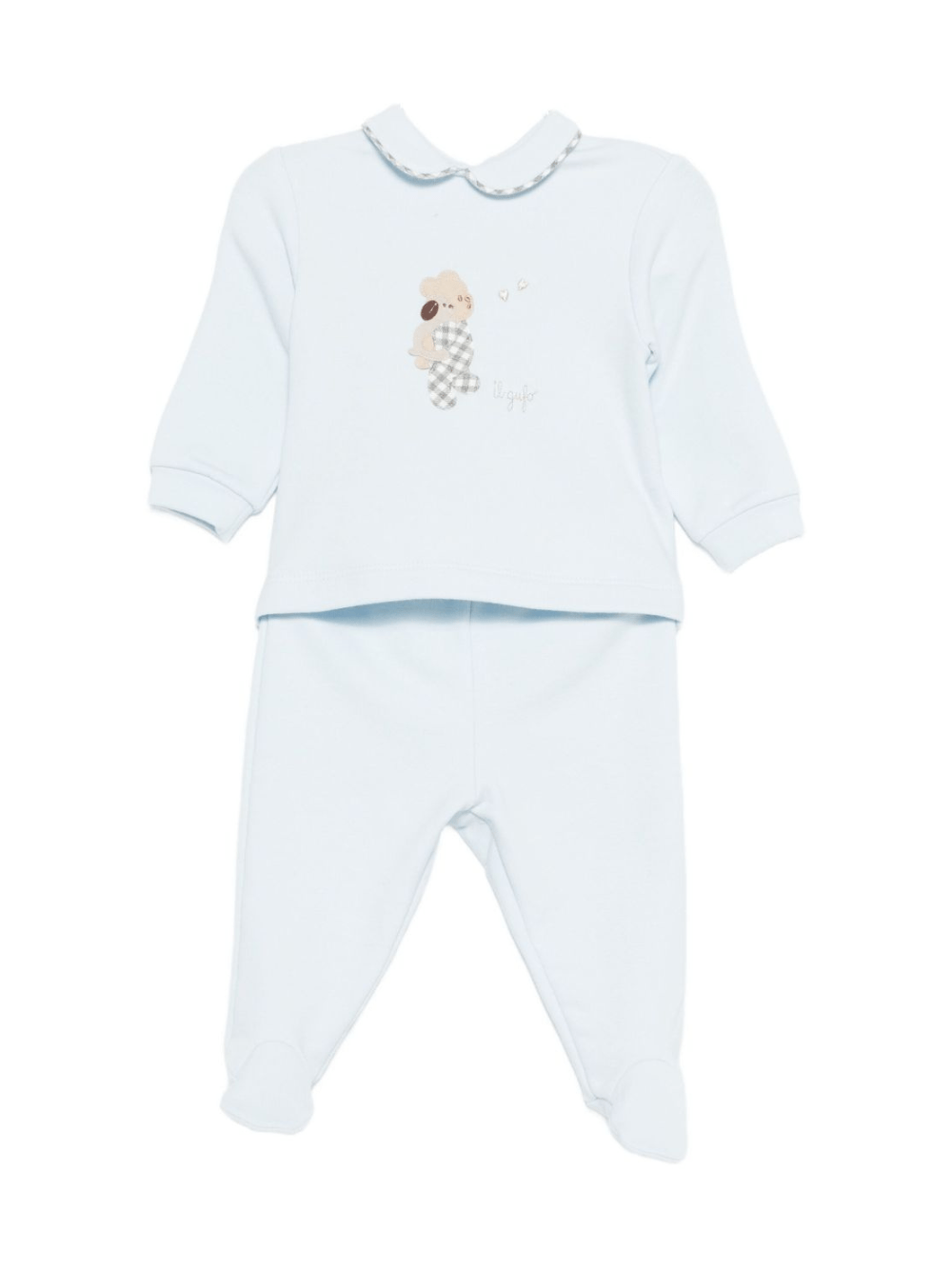 Set pigiama per neonato Il Gufo azzurro con ricami animali sul davanti - Rubino Kids