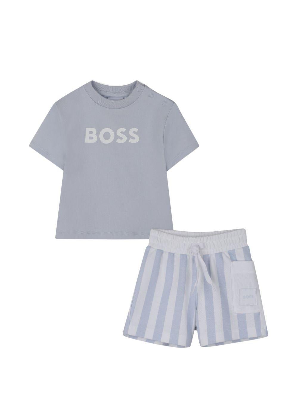 Set t-shirt con shorts per neonato Boss Kids azzurro con motivo a righe - Rubino Kids