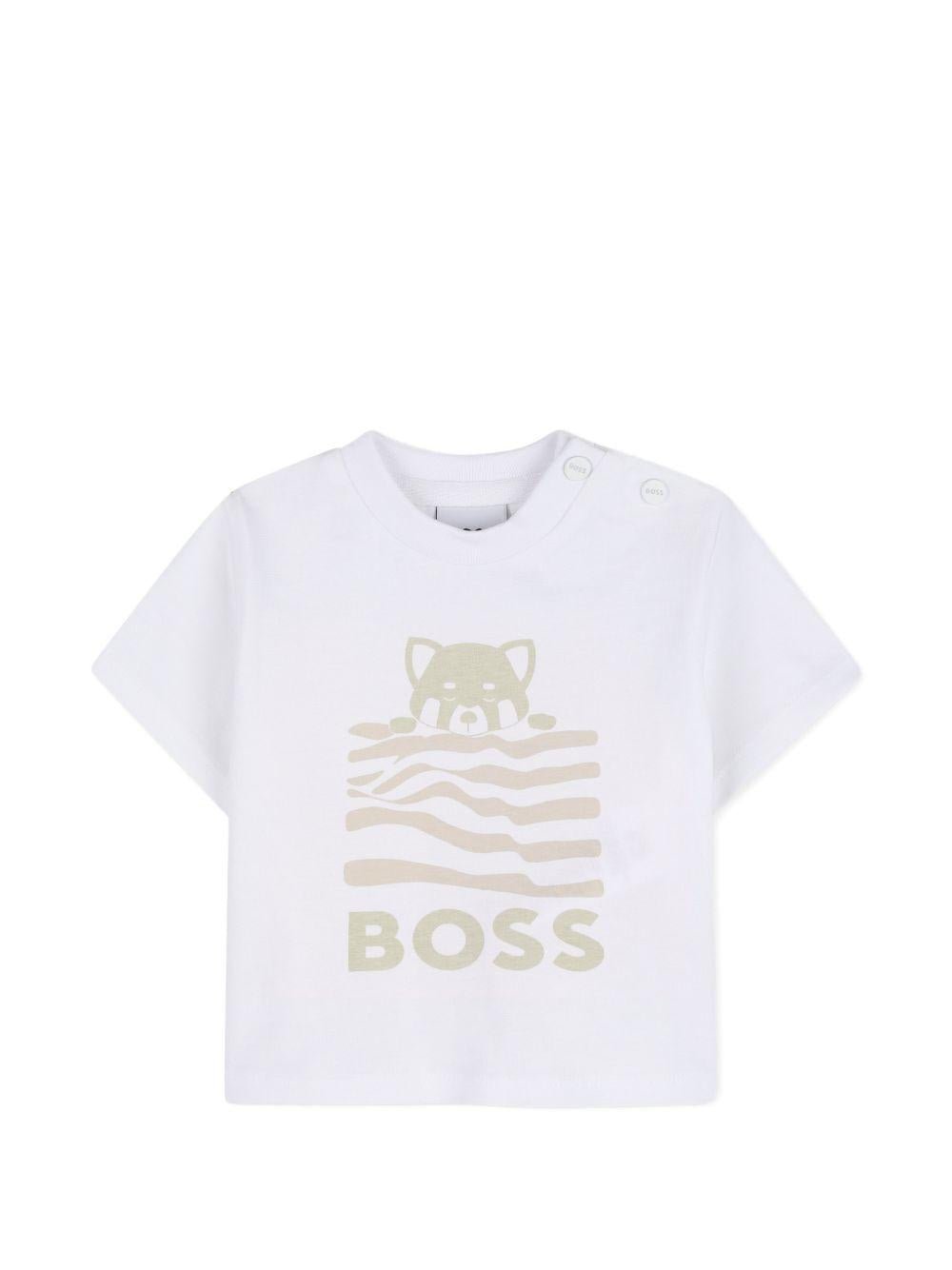 Set t-shirt con shorts per neonato Boss Kids bianco con logo - Rubino Kids