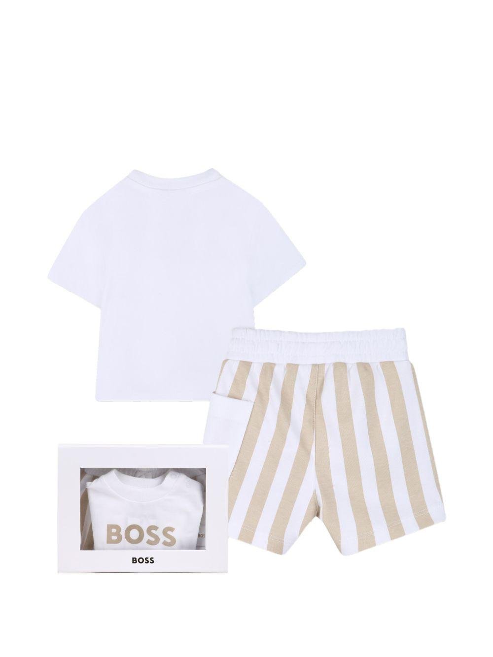 Set t-shirt con shorts per neonato Boss Kids bianco con motivo a righe - Rubino Kids