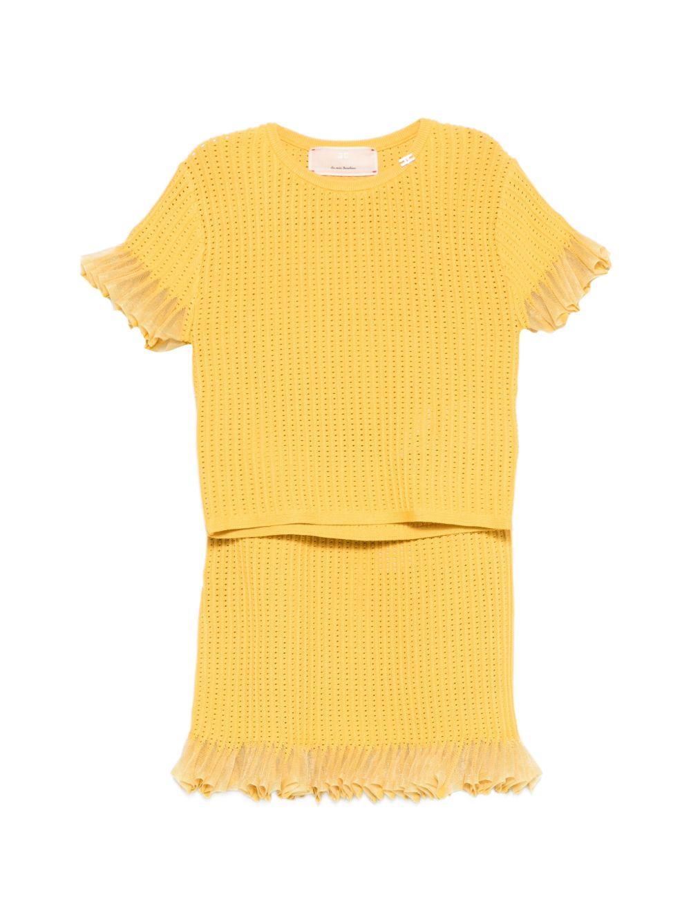 Set t-shirt e gonna Elisabetta Franchi La Mia Bambina giallo con dettagli ruches - Rubino Kids