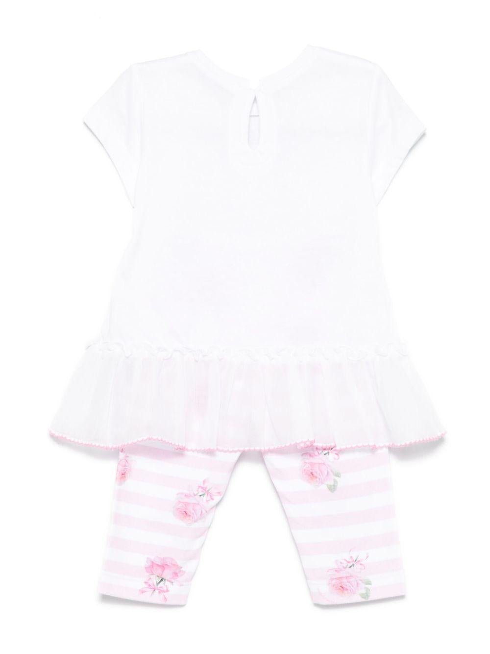 Set t-shirt e leggings per neonata Monnalisa bianco con stampa rosa - Rubino Kids