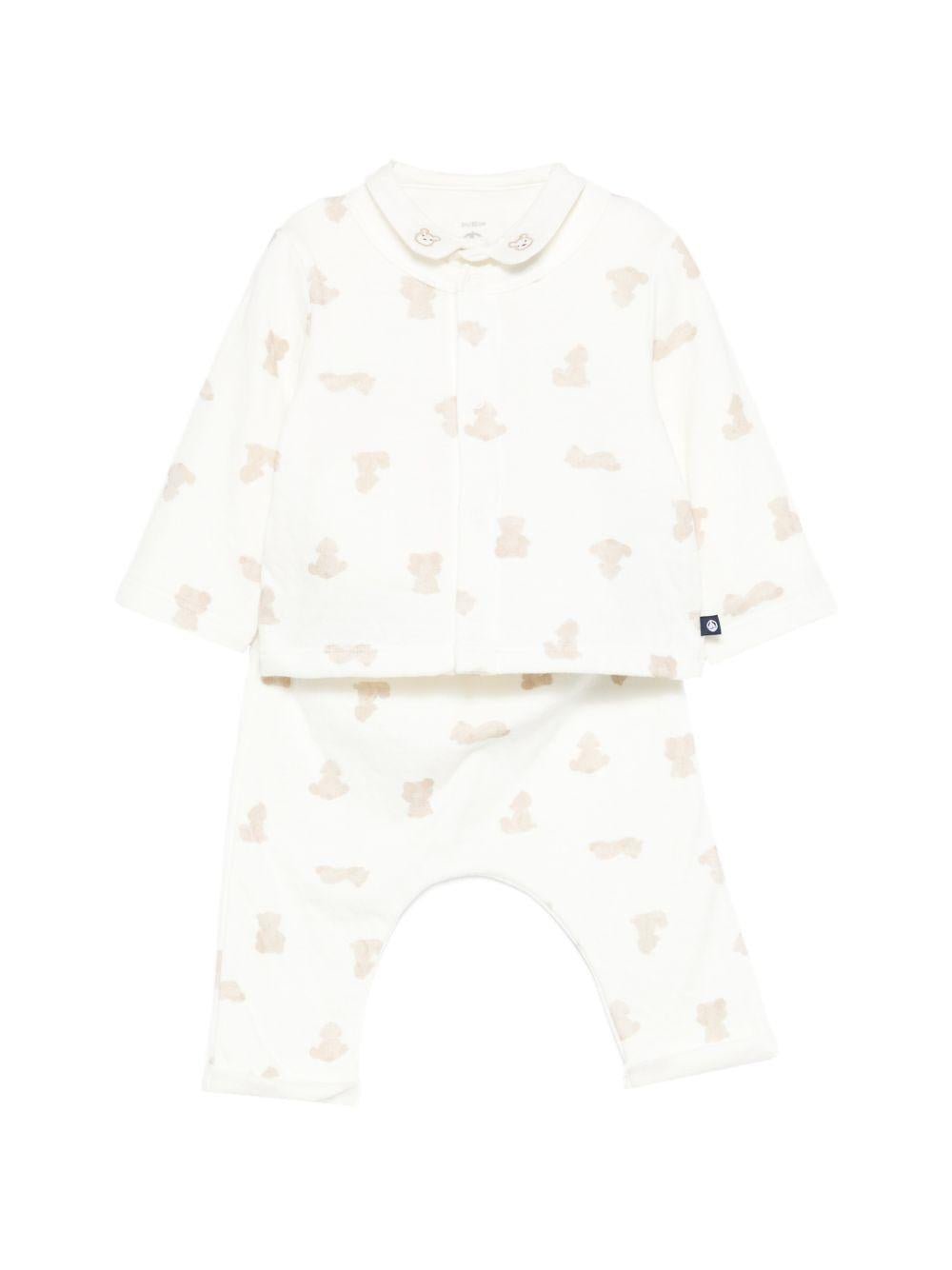 Set t-shirt e pantaloni per neonata Petit Bateau bianco con stampa orsetto all - over - Rubino Kids