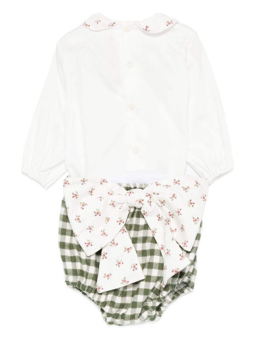 Set t-shirt e shorts per neonata La Stupenderia verde con colletto con dettagli ricamati - Rubino Kids