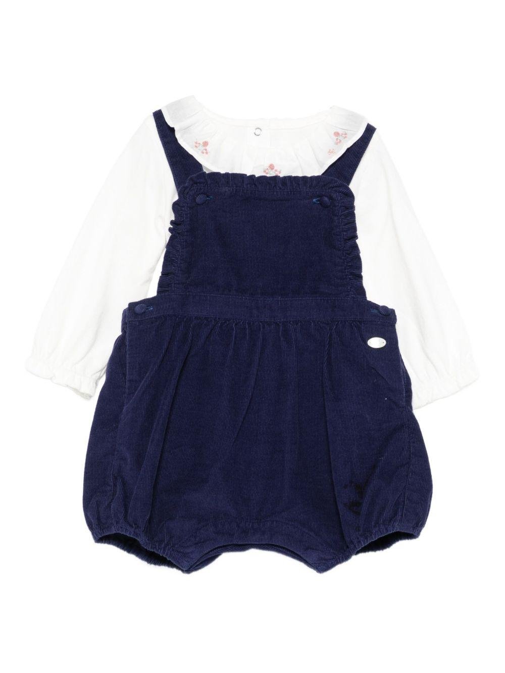 Set t-shirt e shorts per neonata Tartine Et Chocolat blu con bretelle incrociate - Rubino Kids