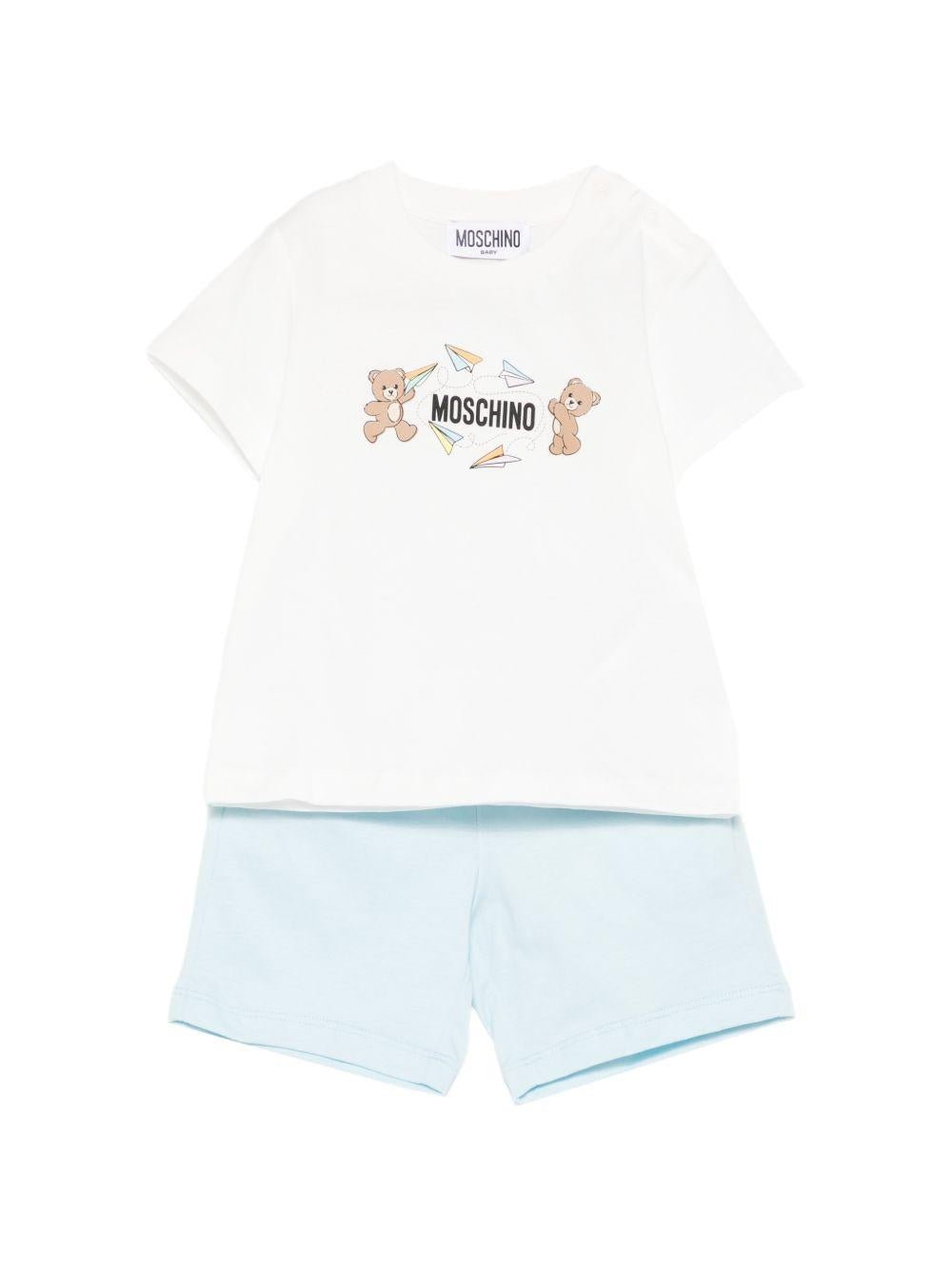 Set t-shirt e shorts per neonato Moschino Kids multicolor con stampa orsetti sul davanti - Rubino Kids