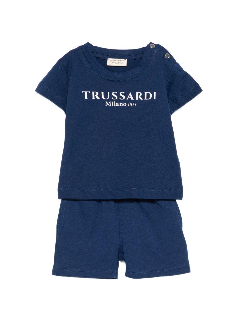 Set t-shirt e shorts per neonato TRUSSARDI JUNIOR blu con stampa logo - Rubino Kids