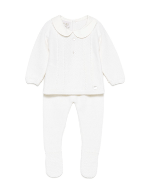 Set top e pantaloni per neonata Paz Rodrìguez bianchi in maglia