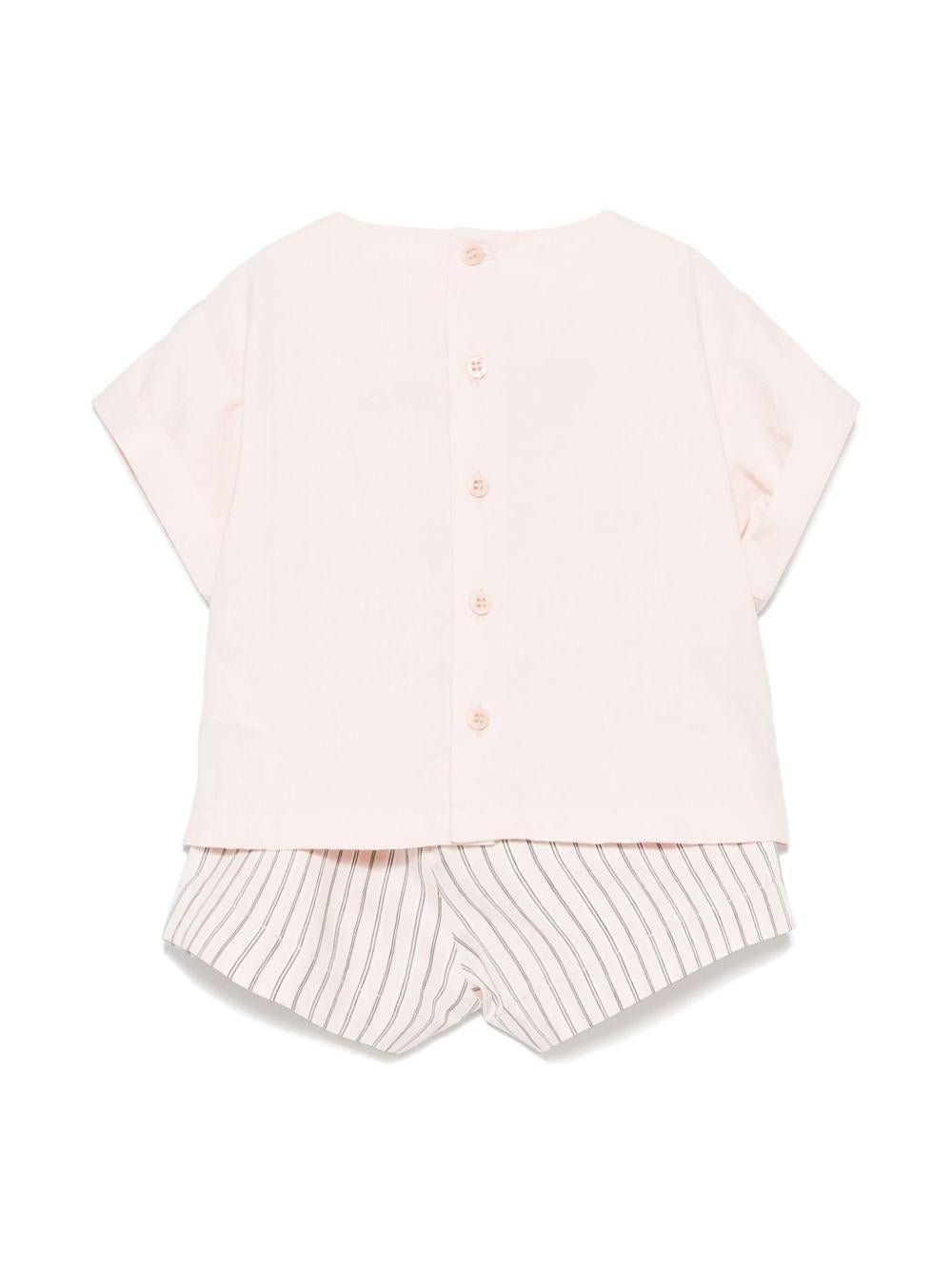 Set top e shorts a righe per neonata Il Gufo rosa con vita elasticizzata - Rubino Kids