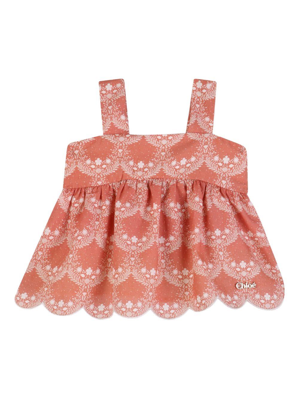 Set top e shorts per neonata Chloé Kids rosa a fiori - Rubino Kids