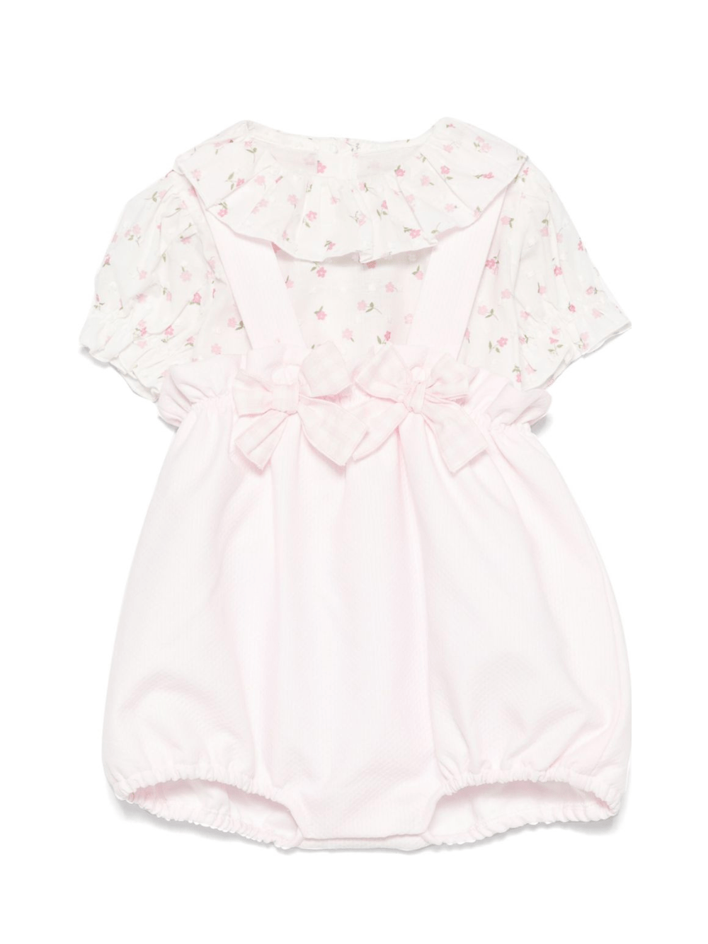 Set top e shorts per neonata La Stupenderia rosa a fiori con cinturini con bottone - Rubino Kids