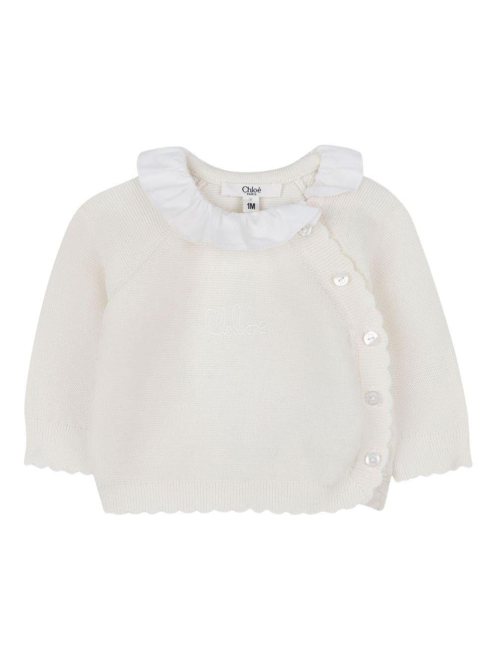 Set tuta e pantaloni sportivi per neonata Chloé Kids bianco con colletto con ruches - Rubino Kids