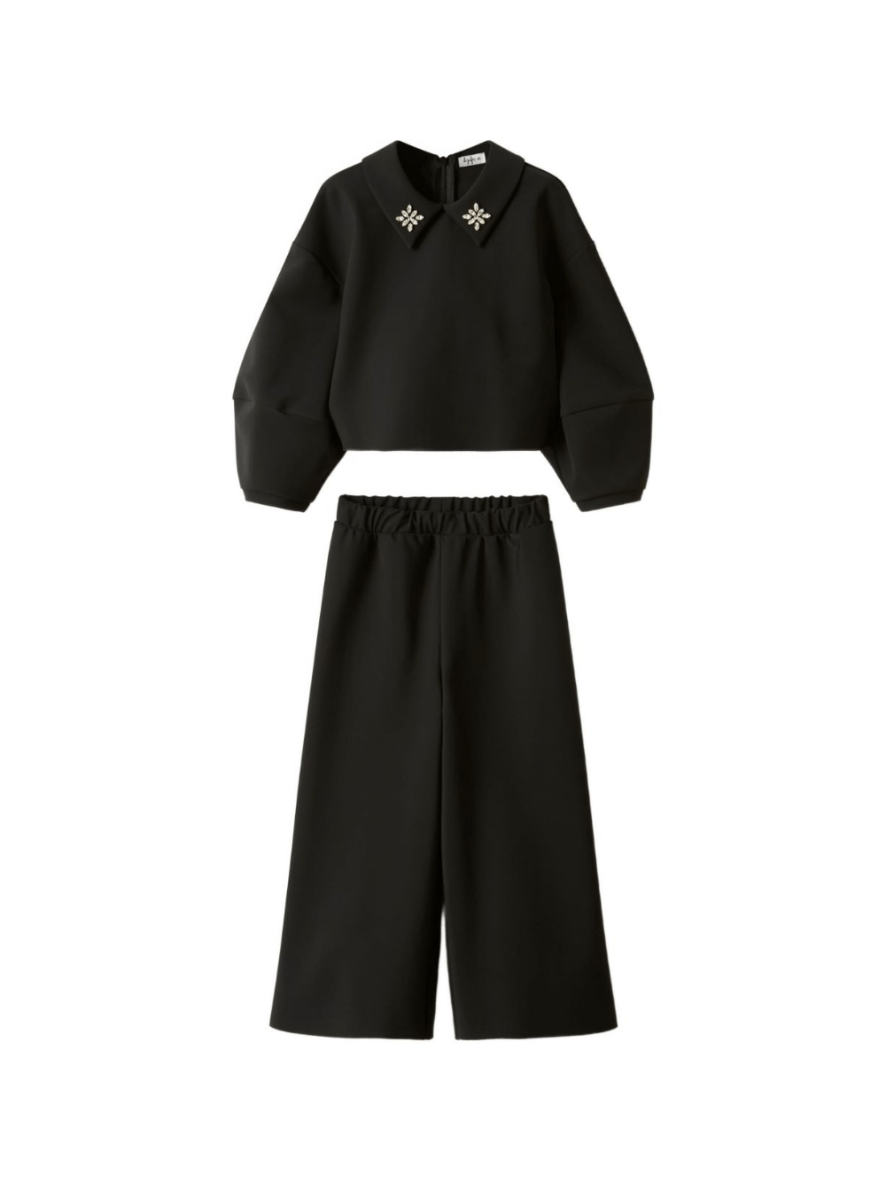 Set tuta sportiva per bambina Il Gufo nera con decorazioni con strass - Rubino Kids