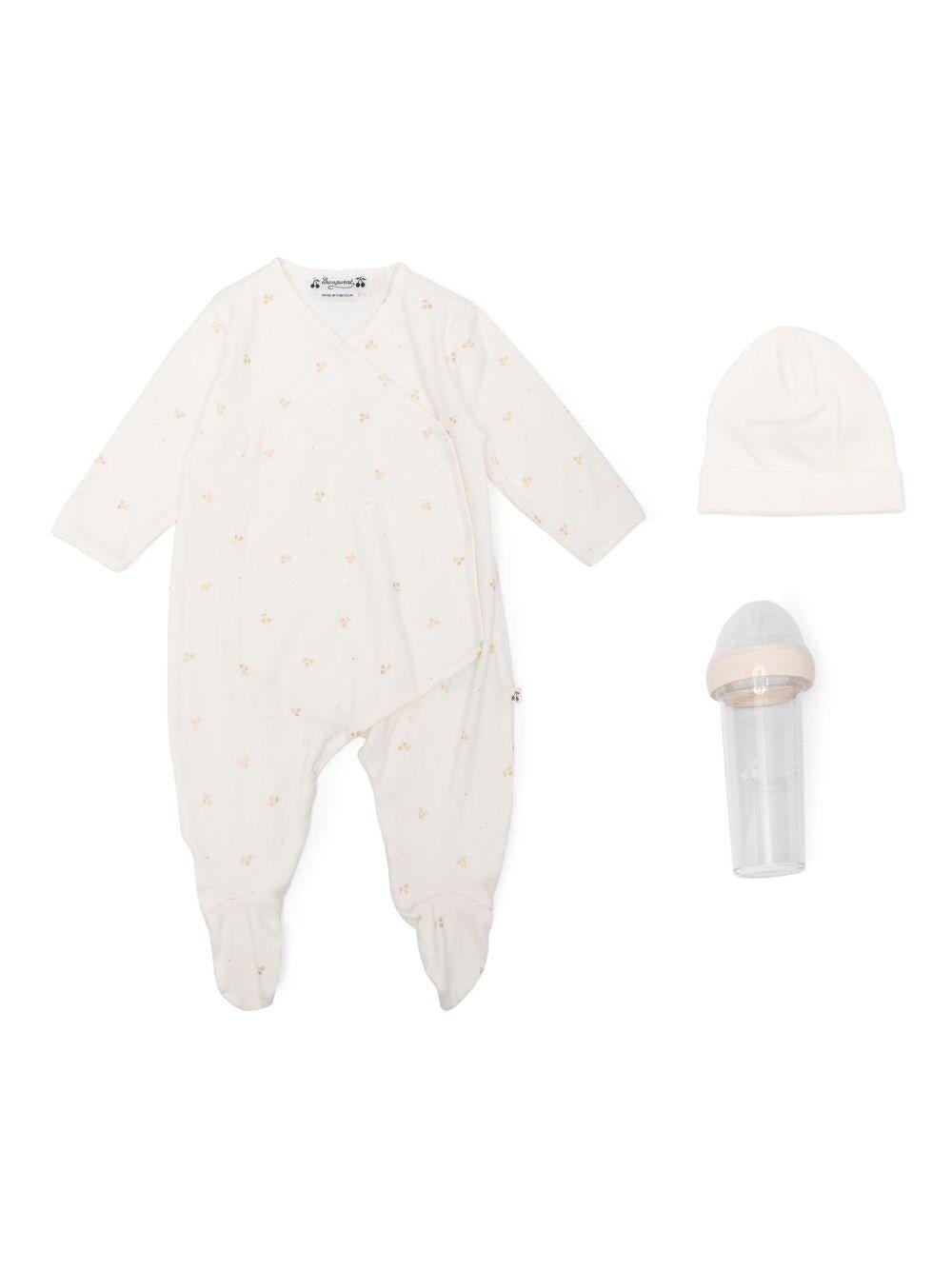 Set tutina cappellino biberon e lenzuola da culla per neonato Bonpoint bianco con tessuto in twill - Rubino Kids