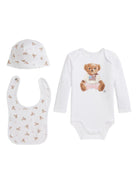 Set tutina cappellino e bavaglino per neonato Polo Ralph Lauren Kids bianco con motivo Polo Bear - Rubino Kids
