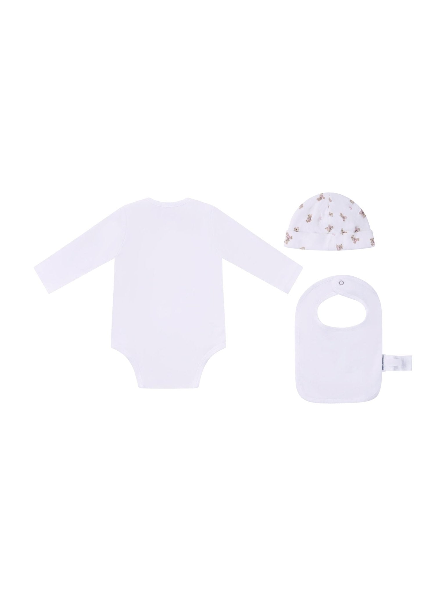 Set tutina cappellino e bavaglino per neonato Polo Ralph Lauren Kids bianco con motivo Polo Bear - Rubino Kids