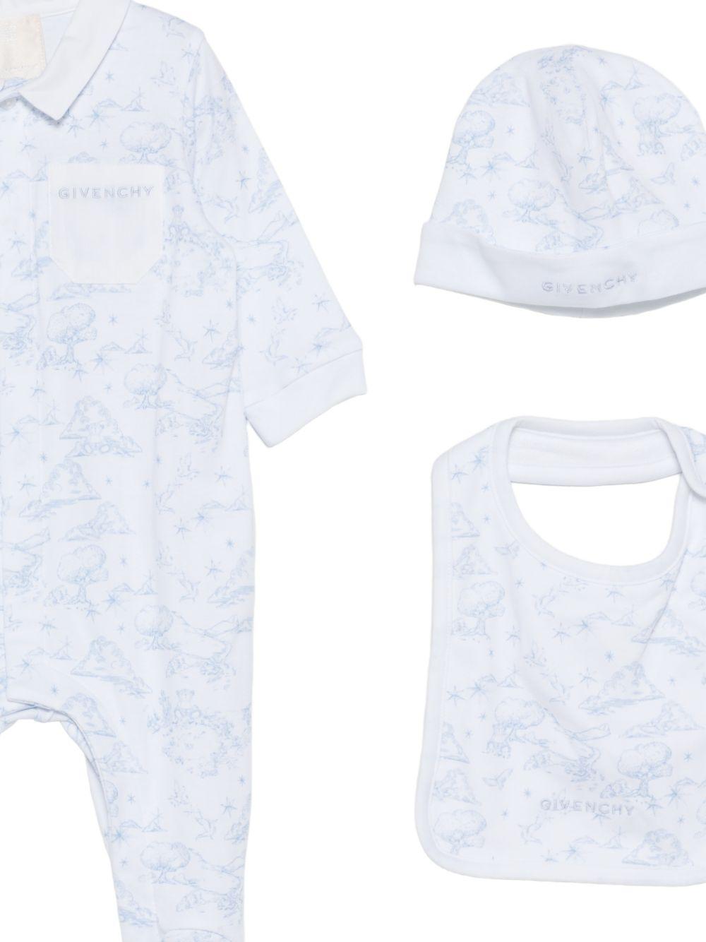 Set tutina cappellino per neonato Givenchy Kids azzurro con stampa grafica all - over - Rubino Kids