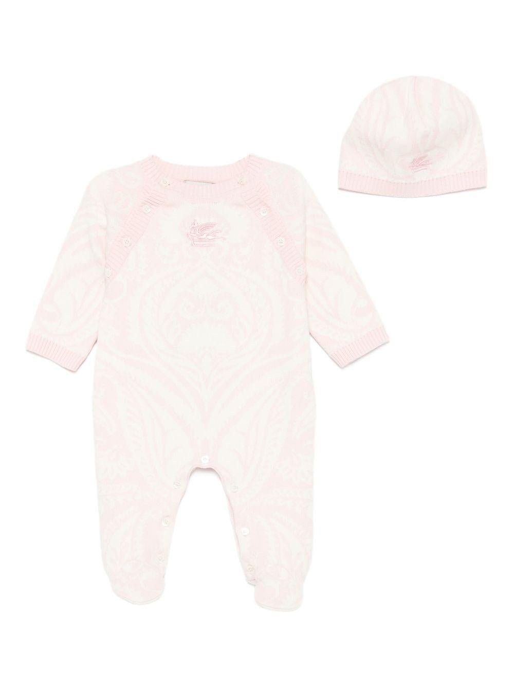 Set tutina con cappello abbinato per neonata ETRO KIDS rosa con motivo damascato - Rubino Kids
