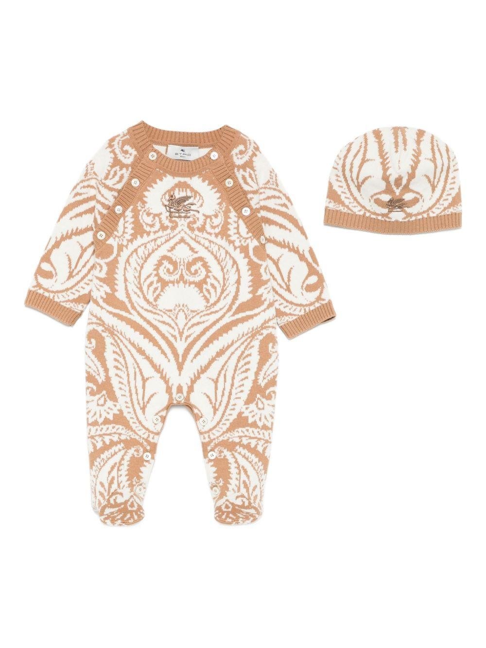 Set tutina con cappello abbinato per neonati ETRO KIDS beige con motivo damascato - Rubino Kids